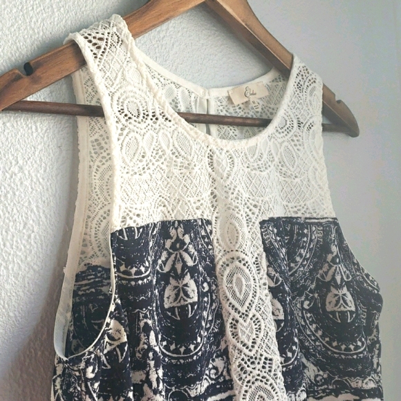 Elodie Tops - Elodie Flowy Lacy Blue Printed Tank Top Size Medium